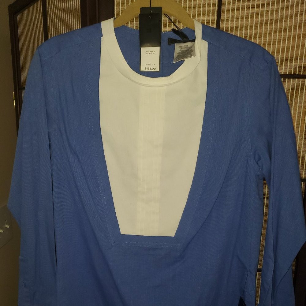 BCBG Reverse Button Down Collarless Top